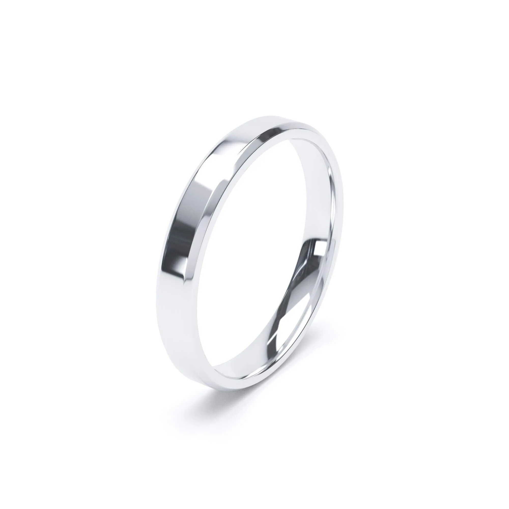 - Bevelled Edge Profile Plain Wedding Ring 18k White Gold