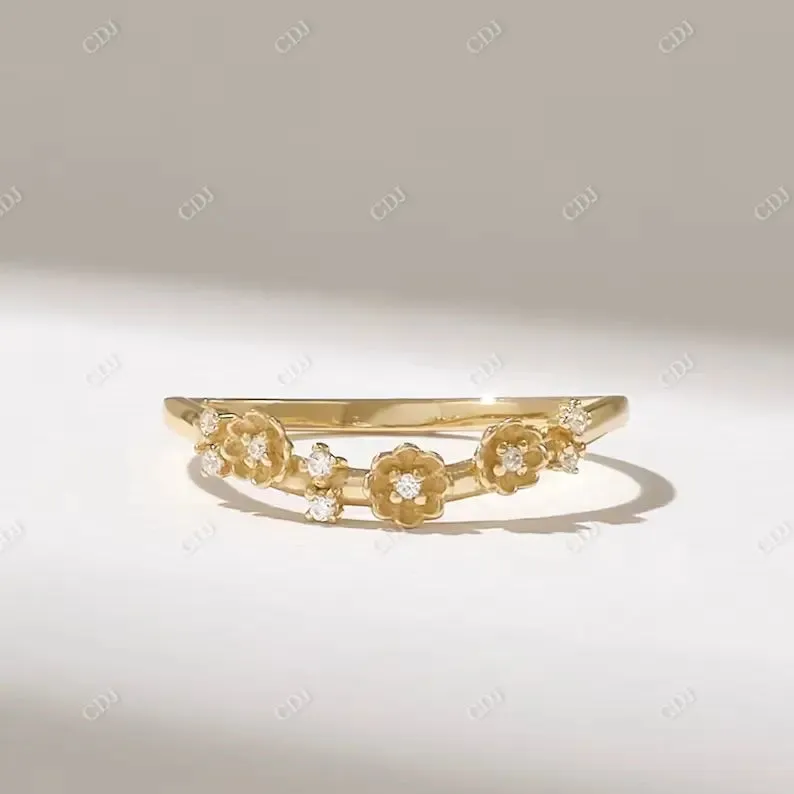 0.06CTW Diamond Floral Curved Wedding Band