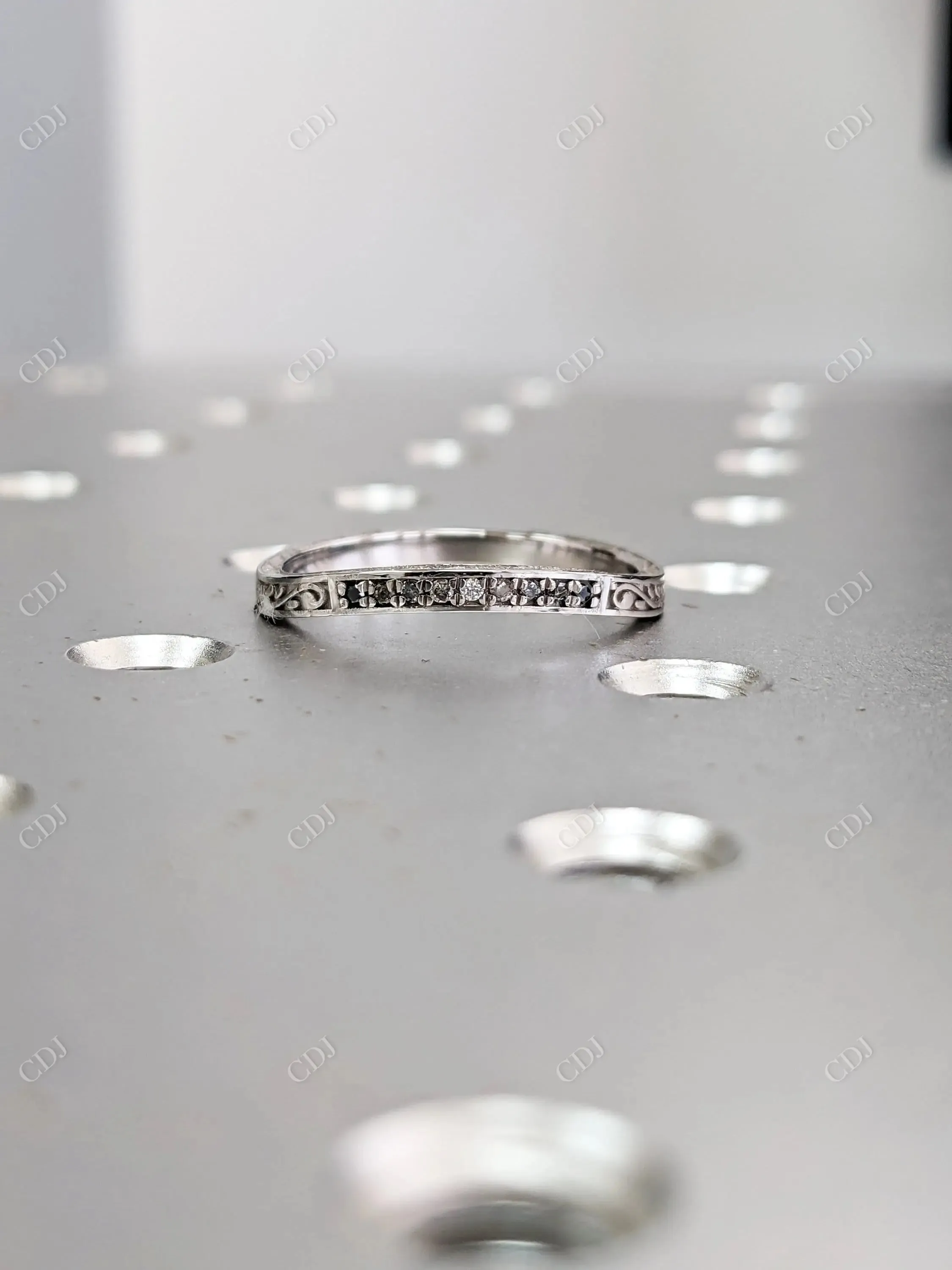 0.08CTW Round Lab Grown Diamond Filigree Curved Wedding Band