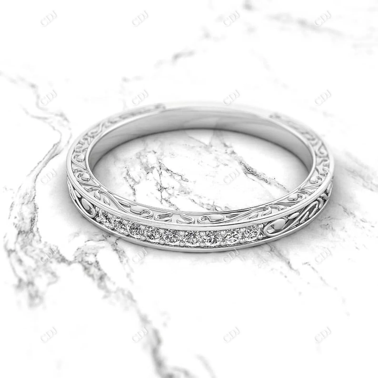 0.08CTW Vintage Filigree Stackable Diamond Wedding Band