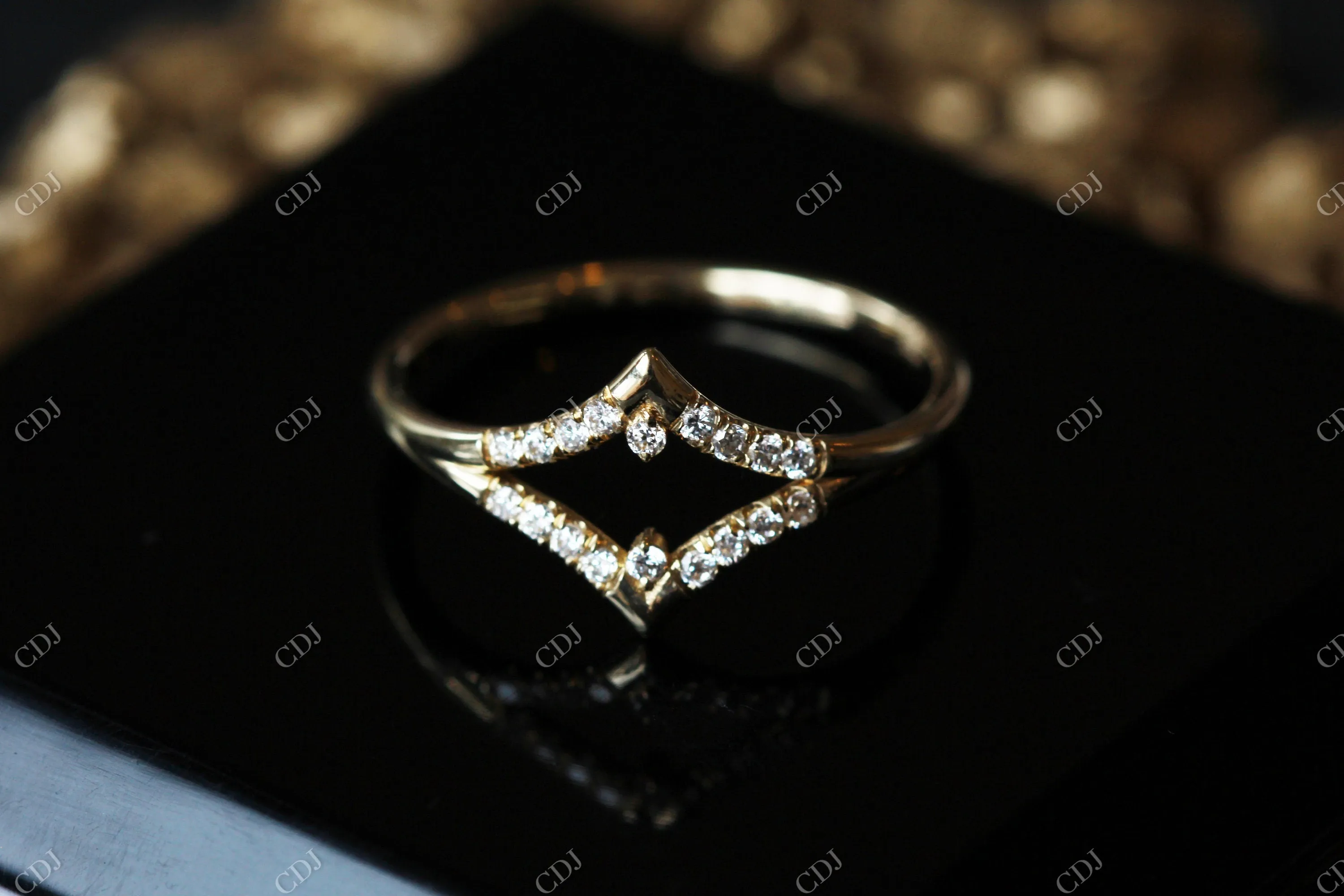 0.09CTW New Design Round Cut Moissanite Chevron Wedding Ring