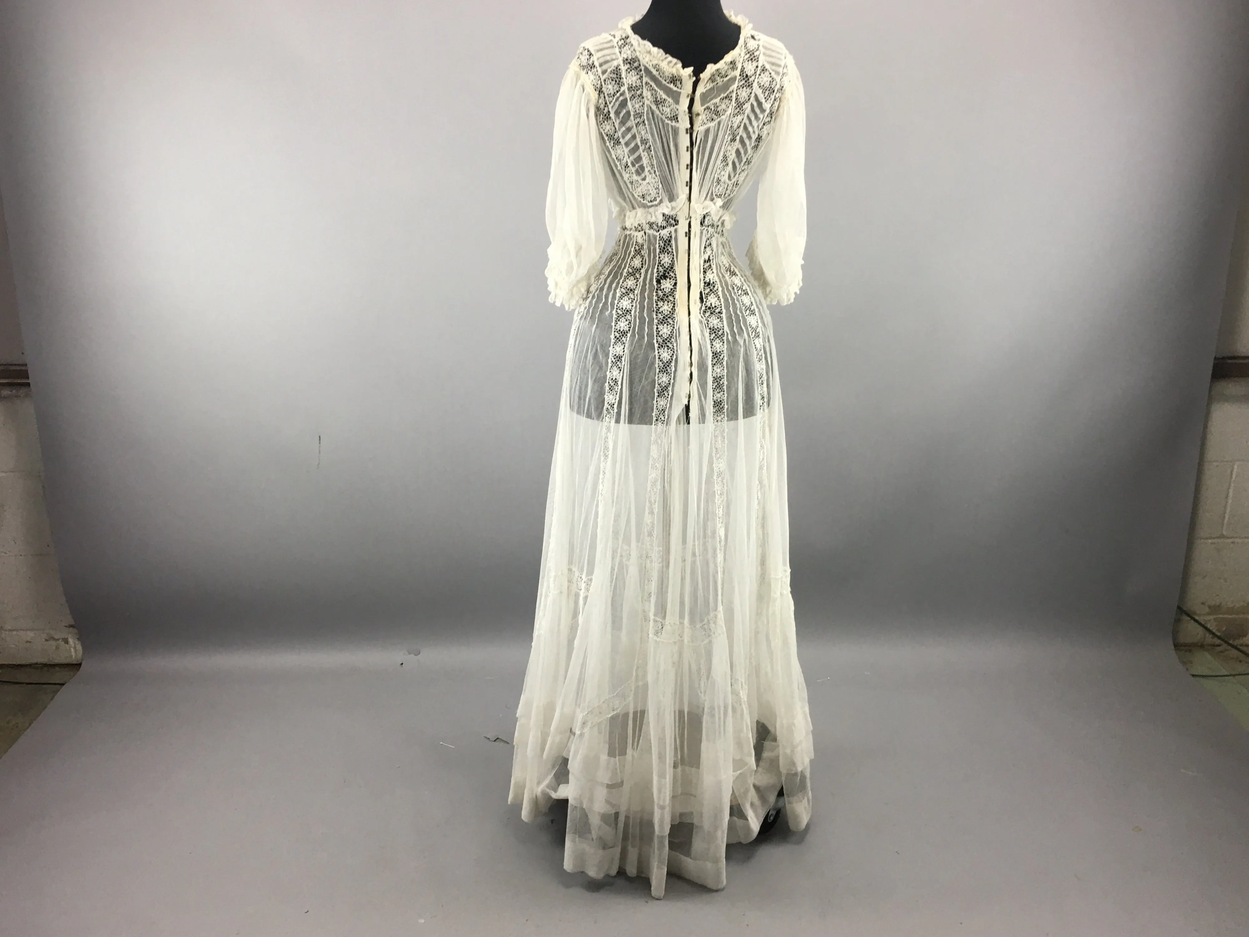 00&#x2019;s Edwardian White Lace And Net Dress Drop Bosom