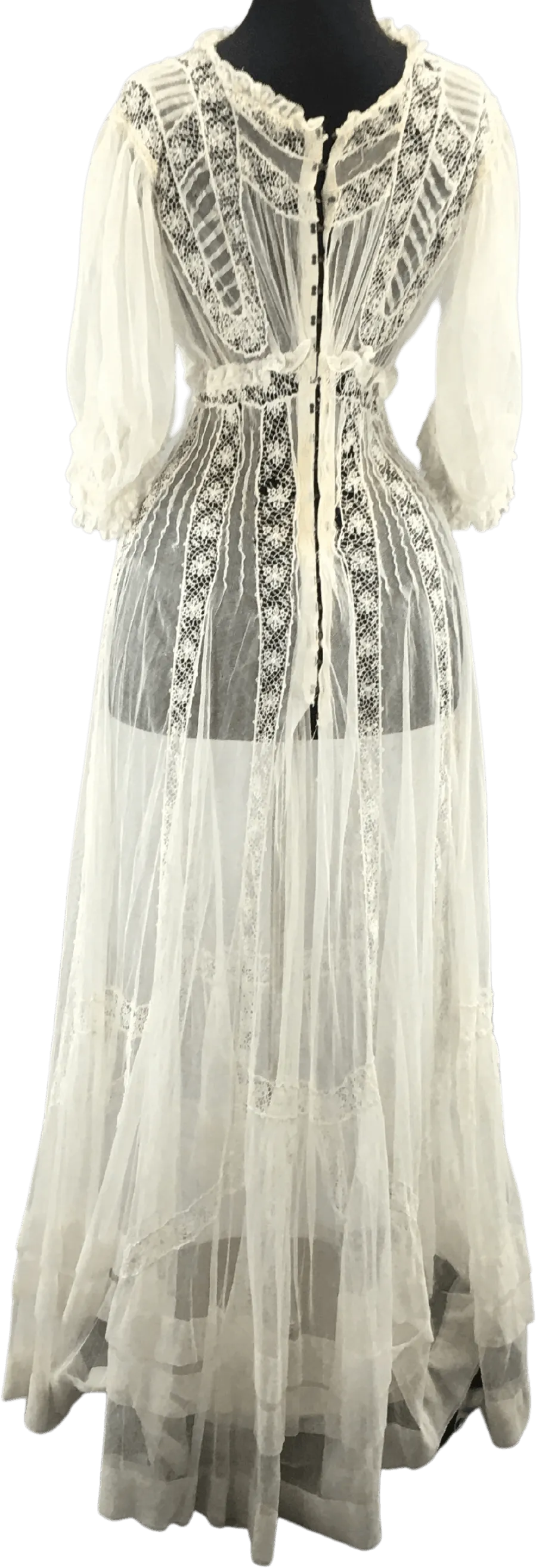 00&#x2019;s Edwardian White Lace And Net Dress Drop Bosom