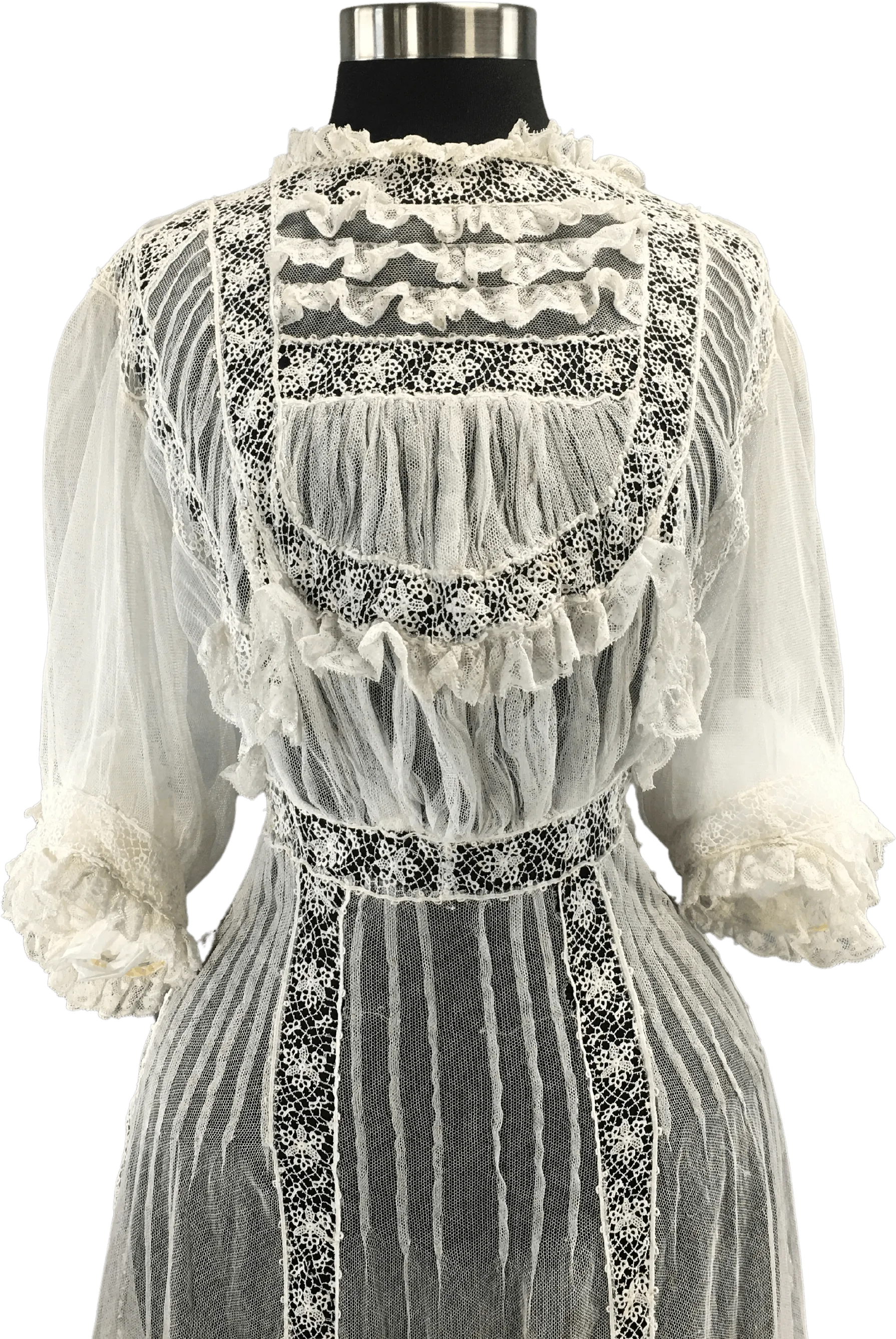 00&#x2019;s Edwardian White Lace And Net Dress Drop Bosom