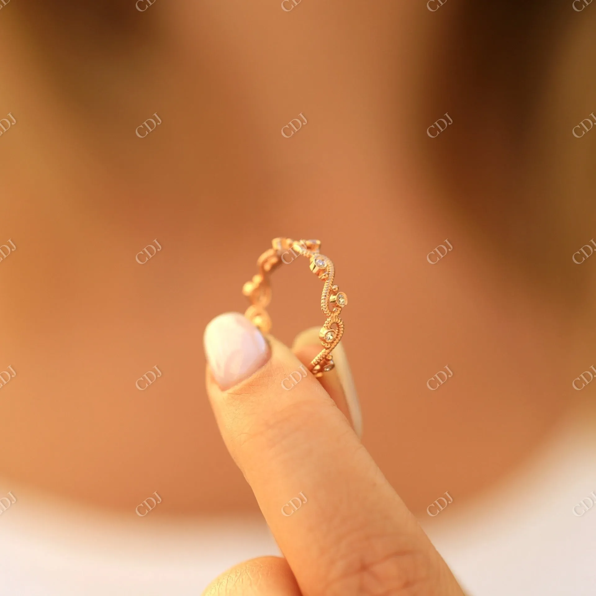 0.10CTW Twisted Bezel Set CVD Diamond Wedding Band
