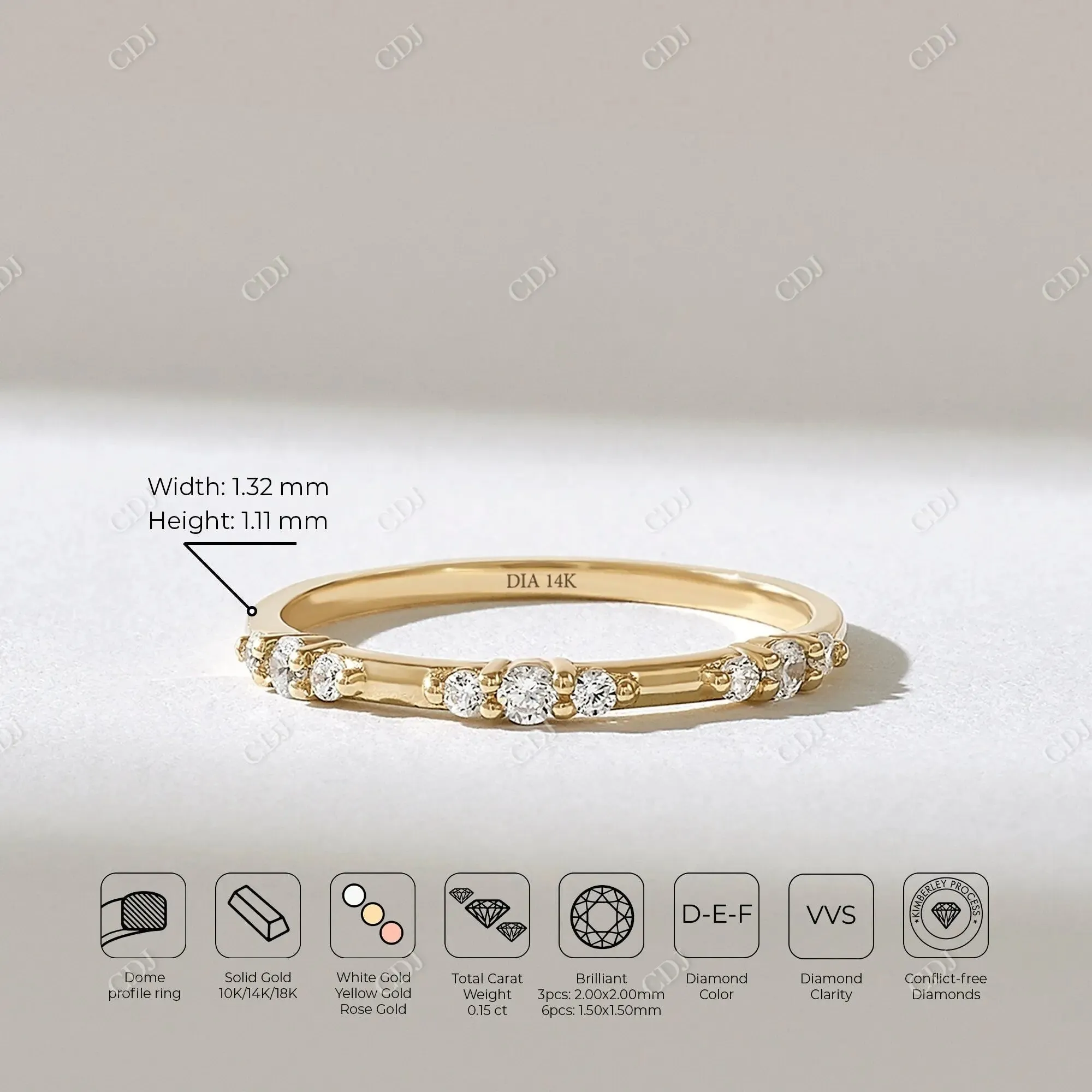 0.15CTW Round Lab Grown Diamond Minimalist Wedding Band