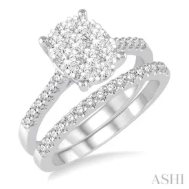 1 Ctw Diamond Lovebright Wedding Set With 3/4 Ctw Oval Shape Engagement Ring and 1/5 Ctw Wedding Band in 14K White Gold