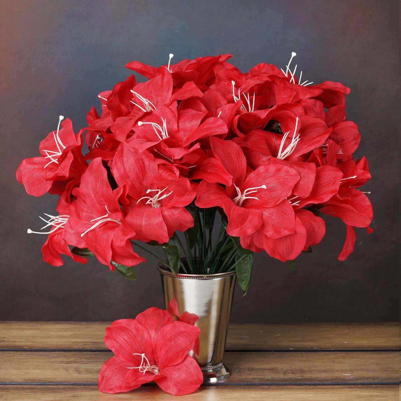 10 Bushes Red Artificial Silk Easter Lily Flowers, Faux Bouquets