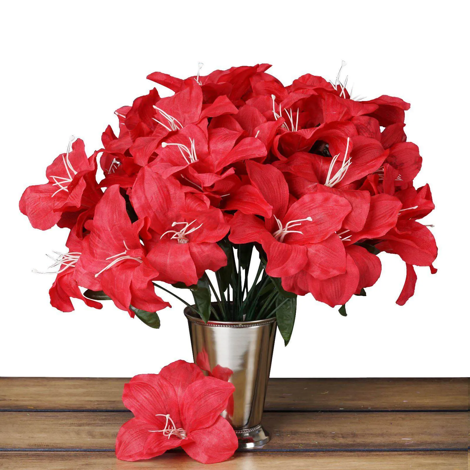 10 Bushes Red Artificial Silk Easter Lily Flowers, Faux Bouquets