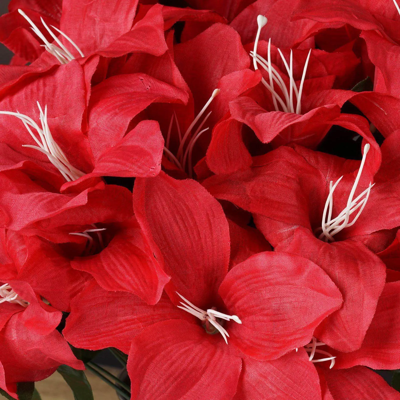 10 Bushes Red Artificial Silk Easter Lily Flowers, Faux Bouquets