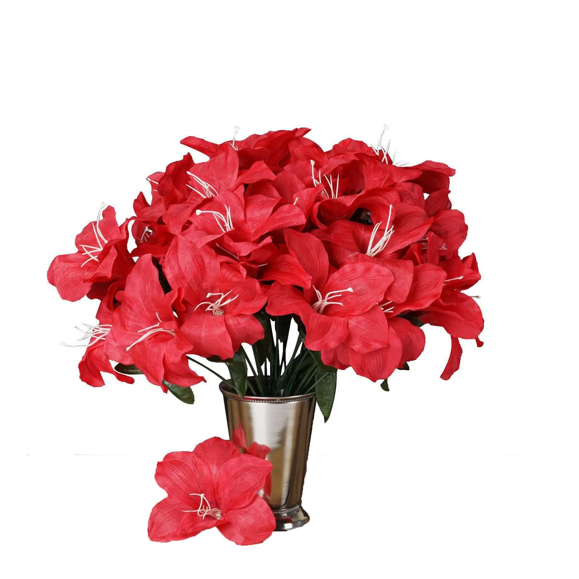 10 Bushes Red Artificial Silk Easter Lily Flowers, Faux Bouquets