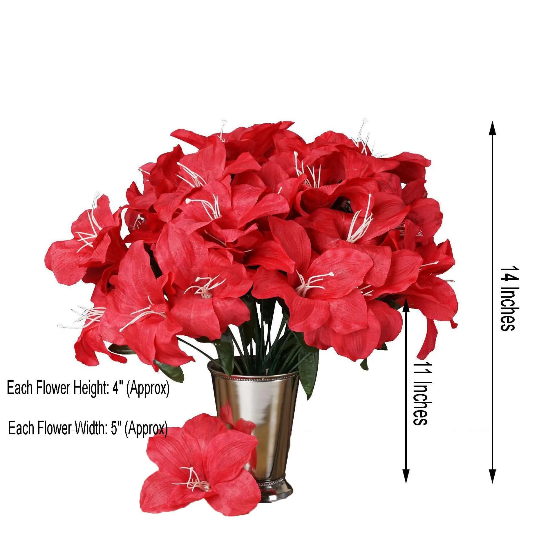 10 Bushes Red Artificial Silk Easter Lily Flowers, Faux Bouquets