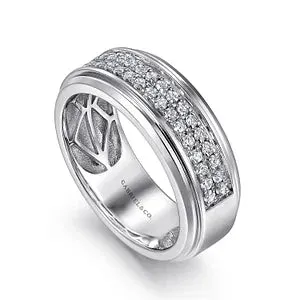 14K White Gold Diamond Mens Wedding Ring in Sand Blast Finish