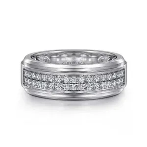 14K White Gold Diamond Mens Wedding Ring in Sand Blast Finish