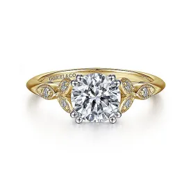 14K Yellow And White Gold  'Celia' Split Shank Round Diamond Engagement Ring