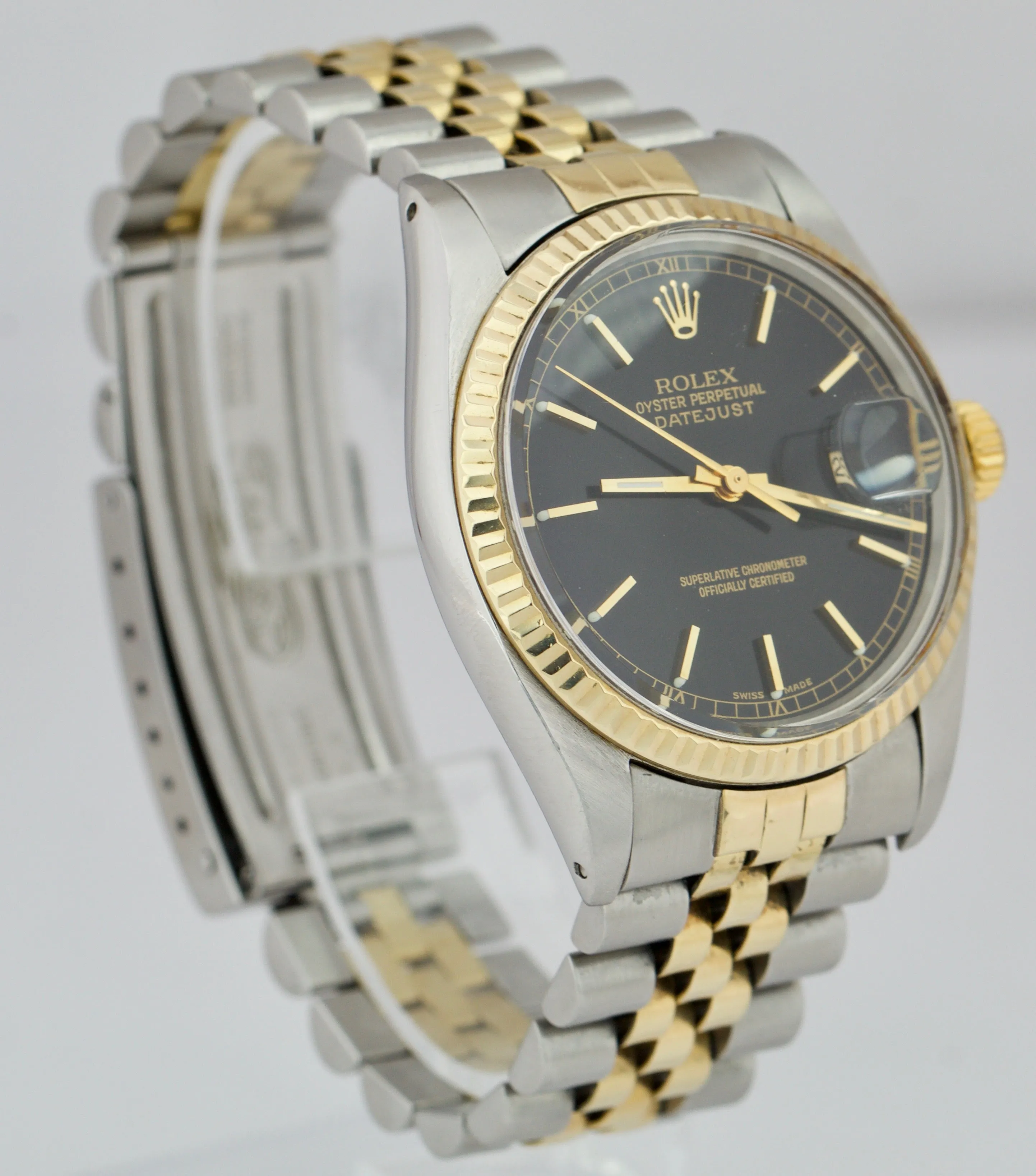 1980 Rolex DateJust 36mm 16013 Two-Tone Stainless Gold Black Dial Jubilee Watch