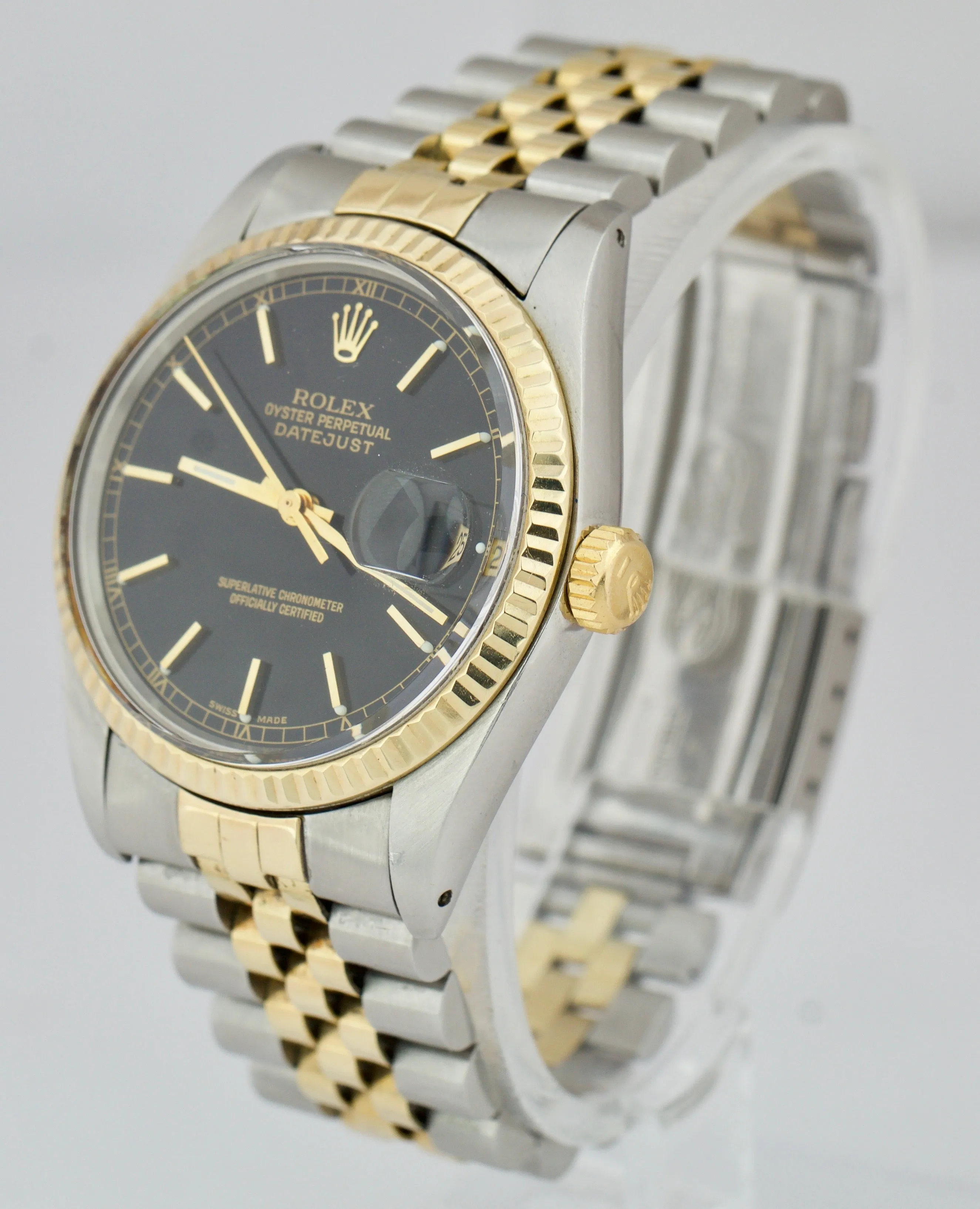 1980 Rolex DateJust 36mm 16013 Two-Tone Stainless Gold Black Dial Jubilee Watch