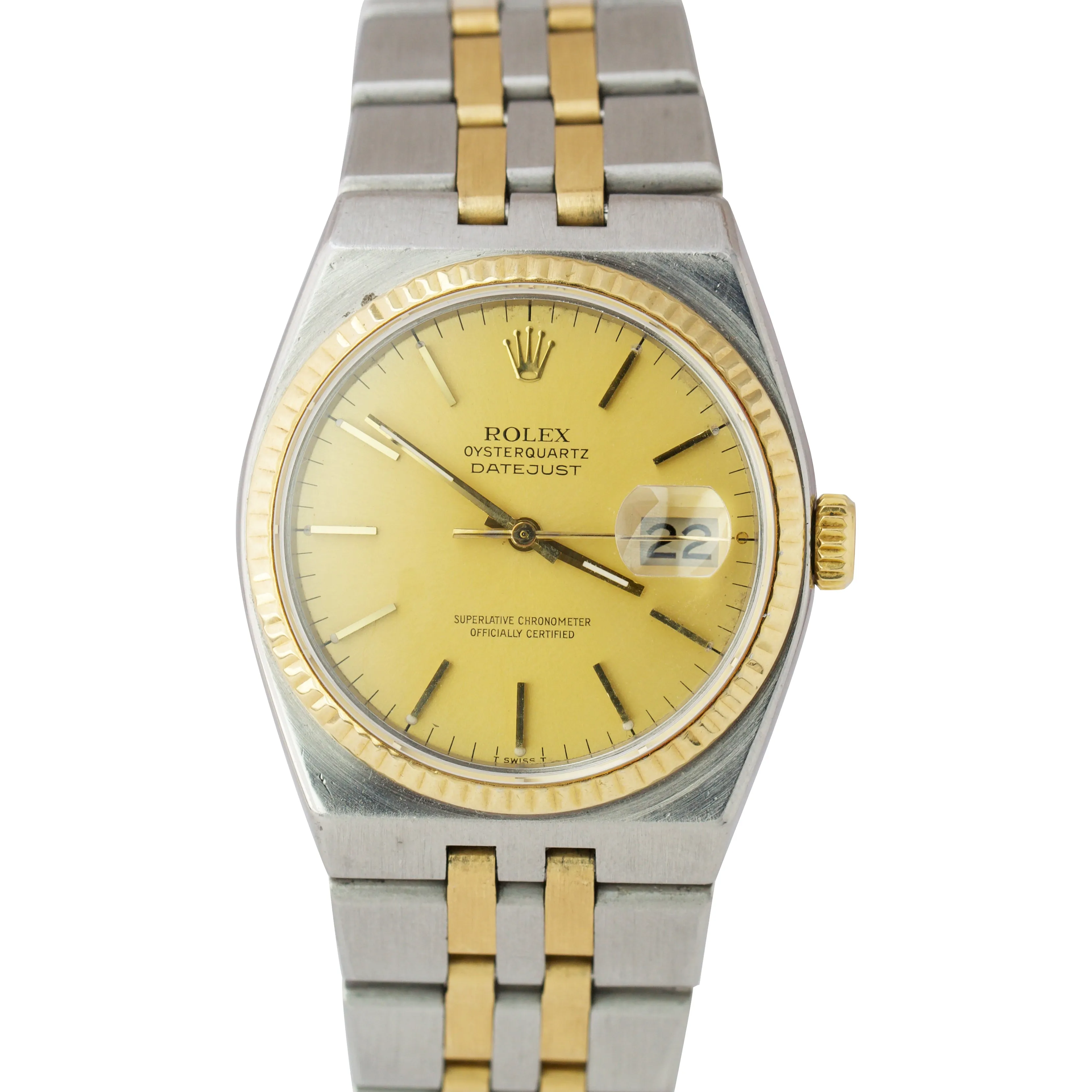 1989 Rolex Oysterquartz DateJust Two-Tone Gold Stainless Integral Watch 17013