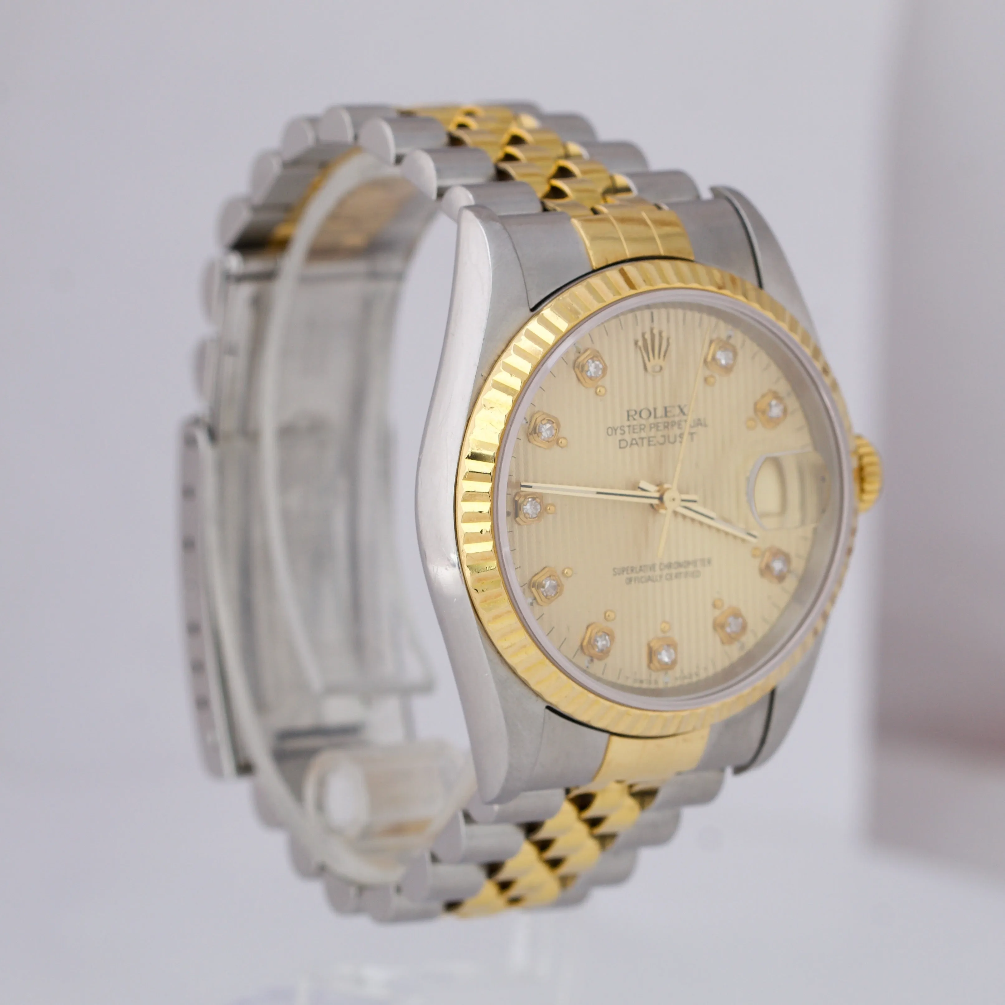 1996 Rolex DateJust 36mm Champagne Tapestry Diamond TT Jubilee Watch 16233 B P