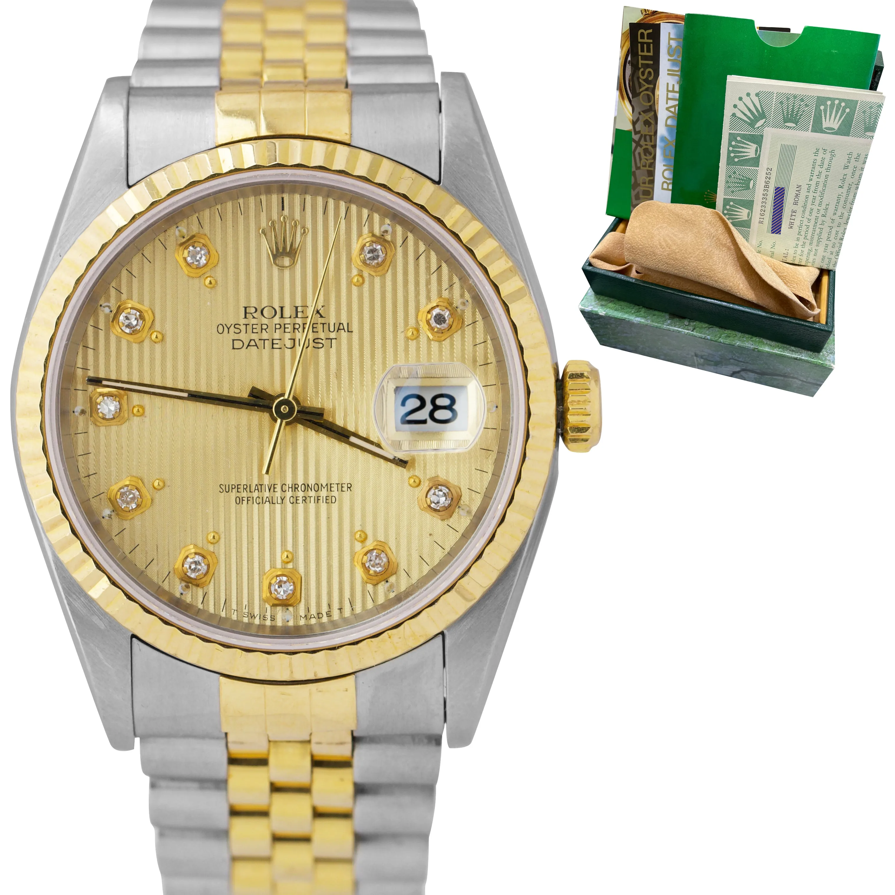 1996 Rolex DateJust 36mm Champagne Tapestry Diamond TT Jubilee Watch 16233 B P