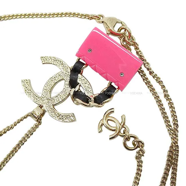 2023 Cruise CHANEL necklace Coco Mark Matelasse with bag charm Pendant Pink Champagne Gold Champagne Gold HW ABA013[BRAND NEW][Authentic]