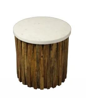 20" Brown And Ivory Marble And Solid Wood Round End Table By Homeroots