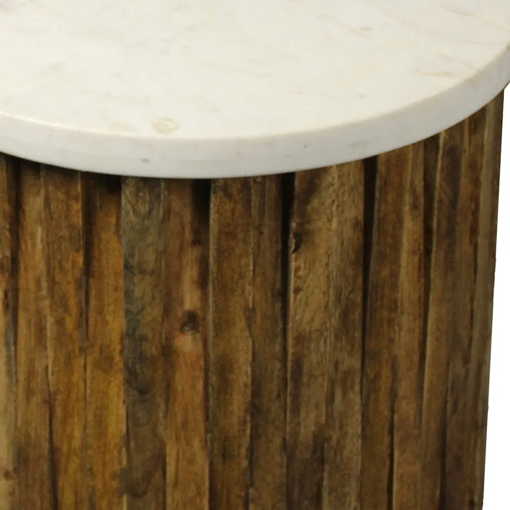 20" Brown And Ivory Marble And Solid Wood Round End Table By Homeroots