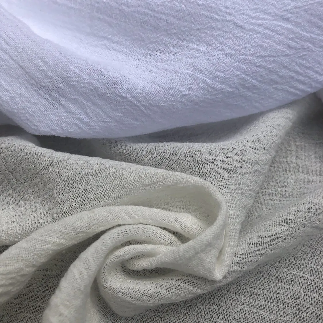 56" Off White Ivory & White 100% Cotton Gauze Wrinkly Woven Fabric By the Yard