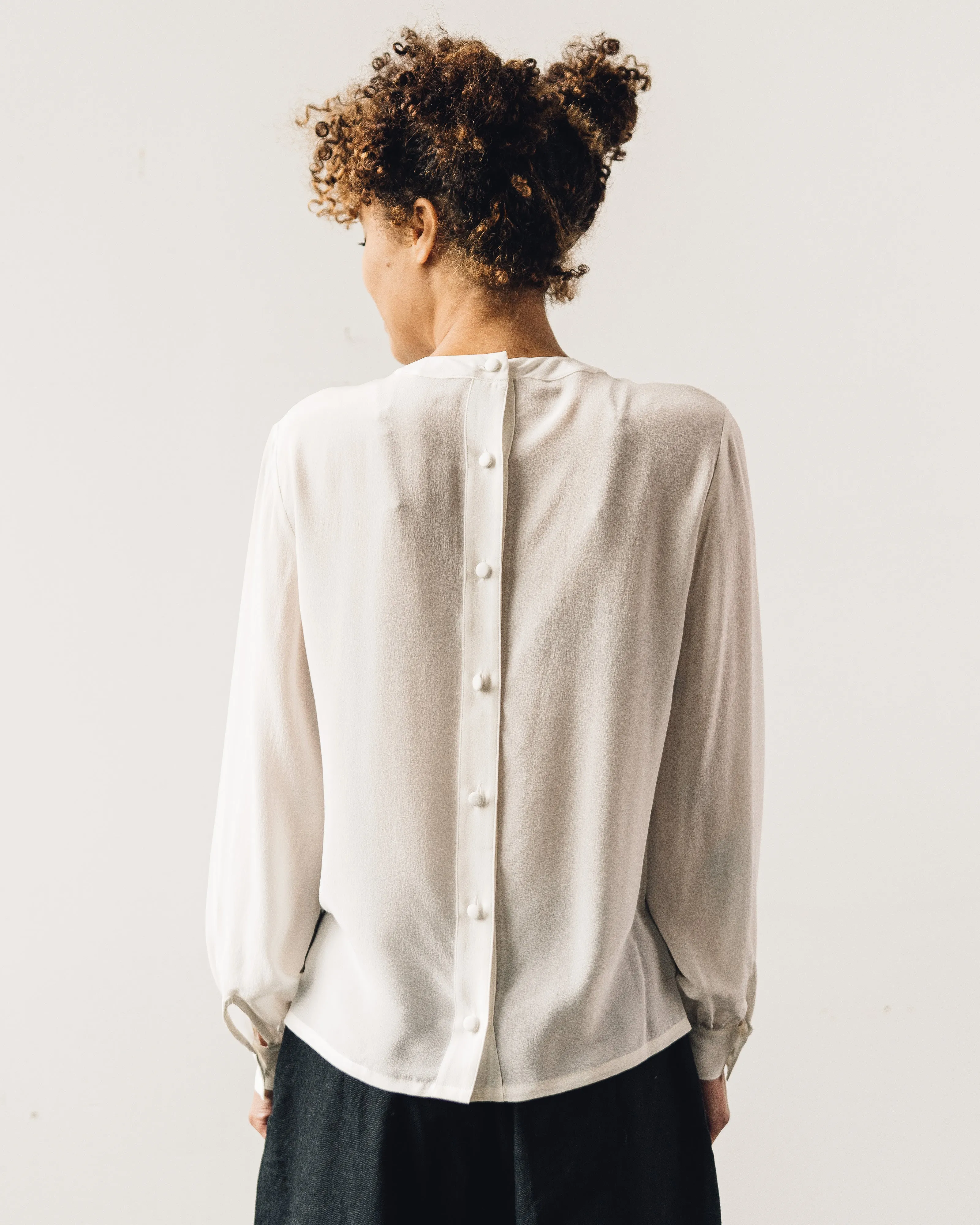 7115 Pleated Silk Blouse, Off-White