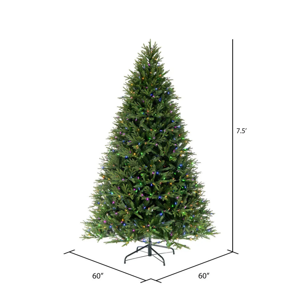 7.5'x60" Tiffany Fraser Fir Artificial Xmas Tree with LED Color Changing Lights