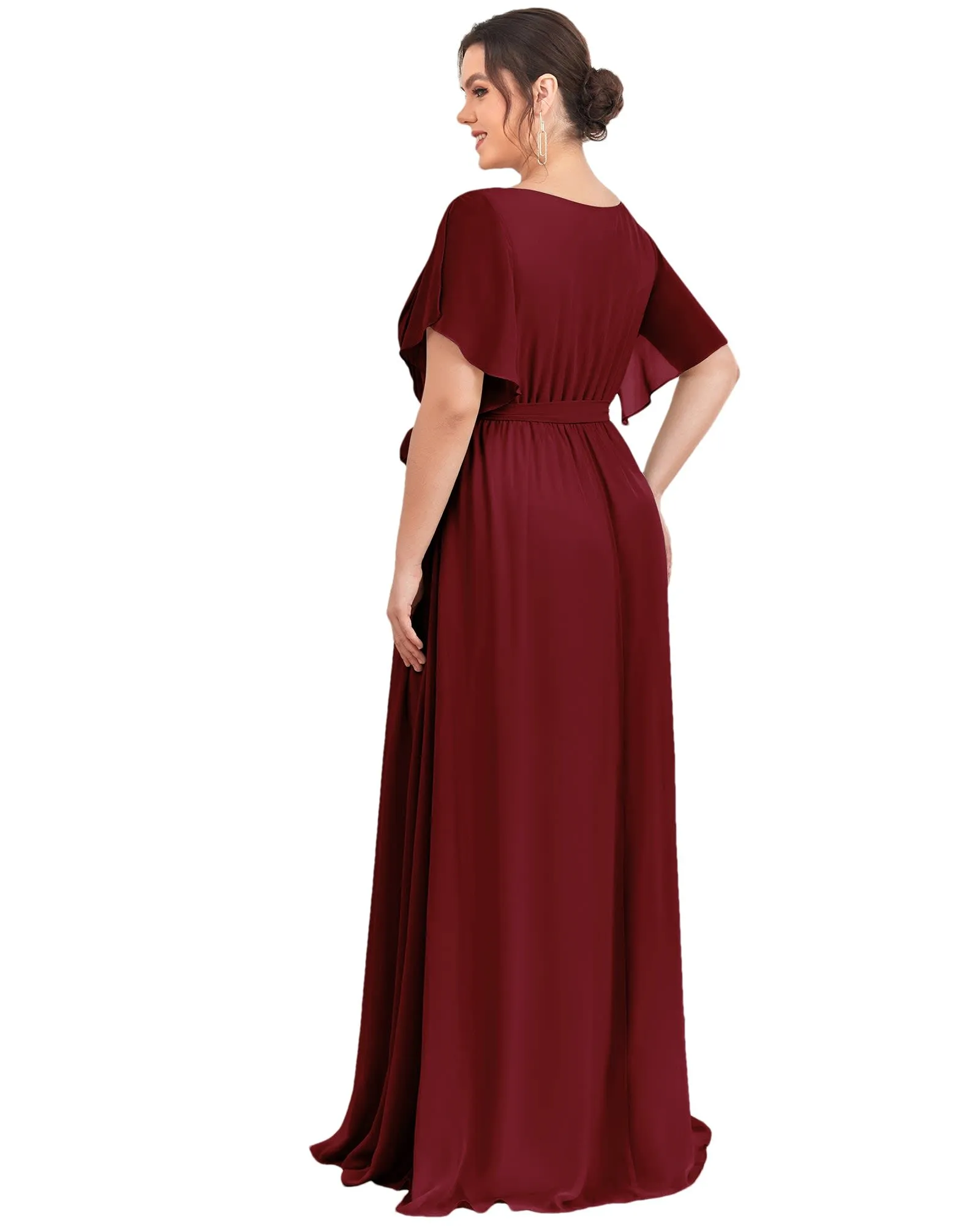 A-Line Pleated Chiffon Tie-Waist Evening Dress | Burgundy