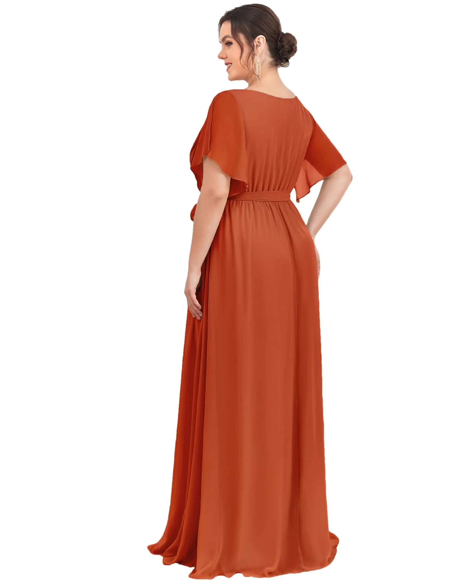 A-Line Pleated Chiffon Tie-Waist Evening Dress | Burnt Orange