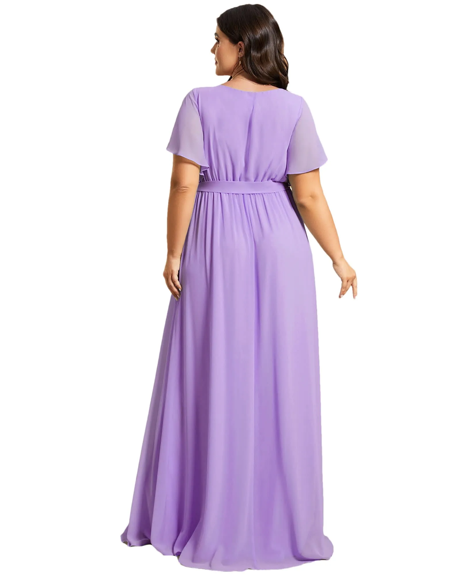 A-Line Pleated Chiffon Tie-Waist Evening Dress | Lavender