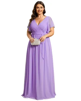 A-Line Pleated Chiffon Tie-Waist Evening Dress | Lavender