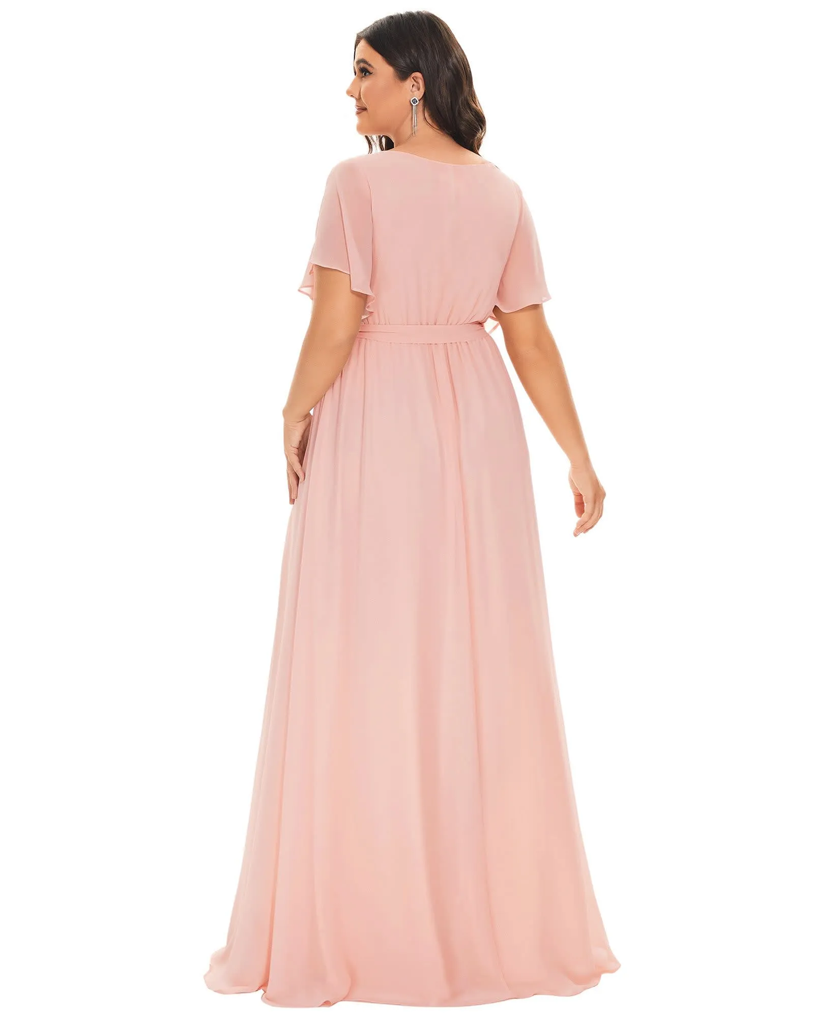 A-Line Pleated Chiffon Tie-Waist Evening Dress | Pink