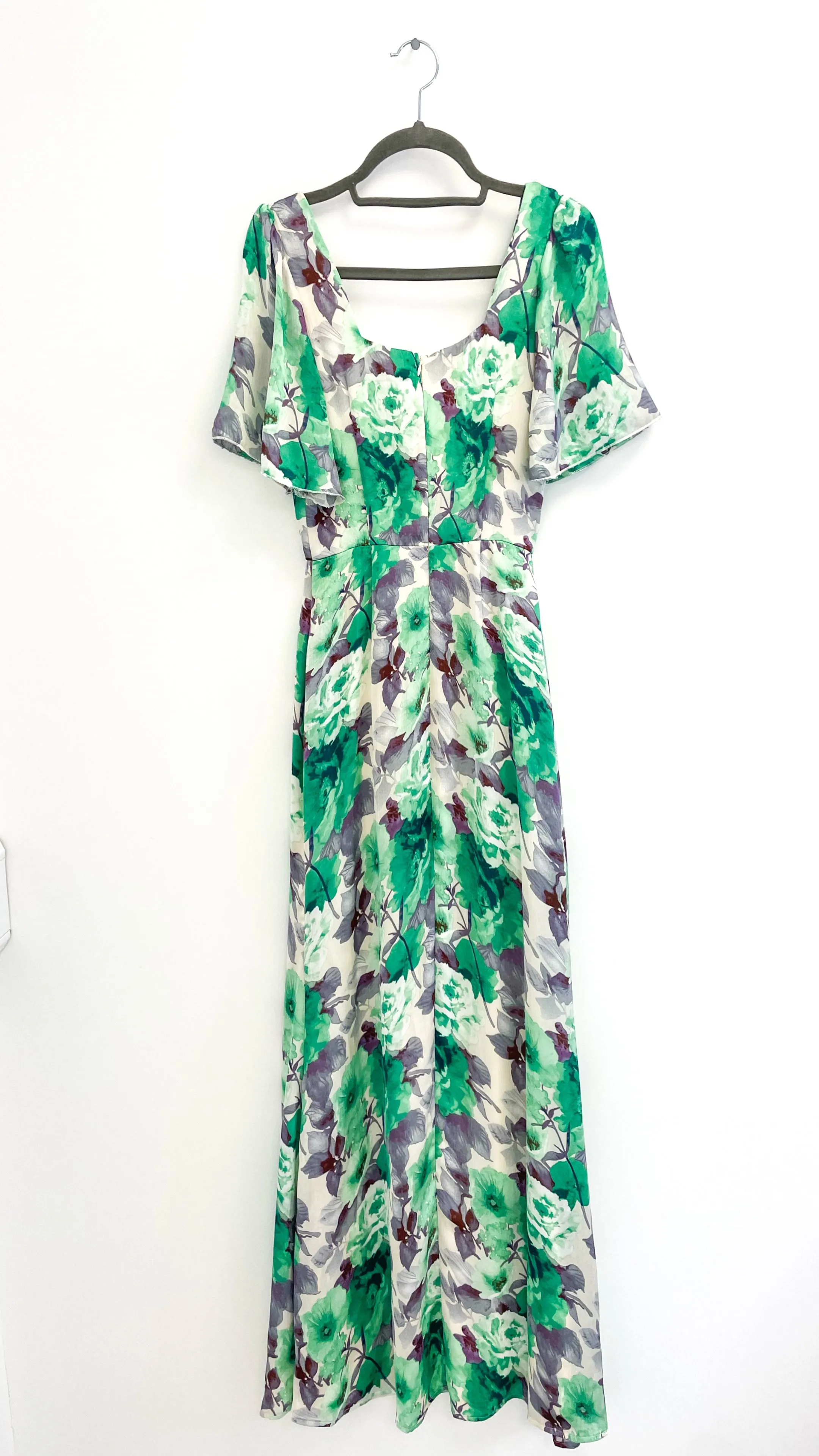 A1662 Green Floral Bank Midaxi Dress