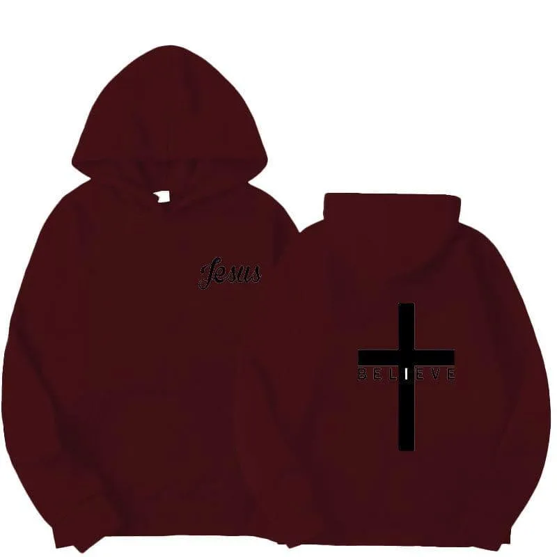 ABC Believe Cross Printed Hoodie Men's Pattern Drawstring