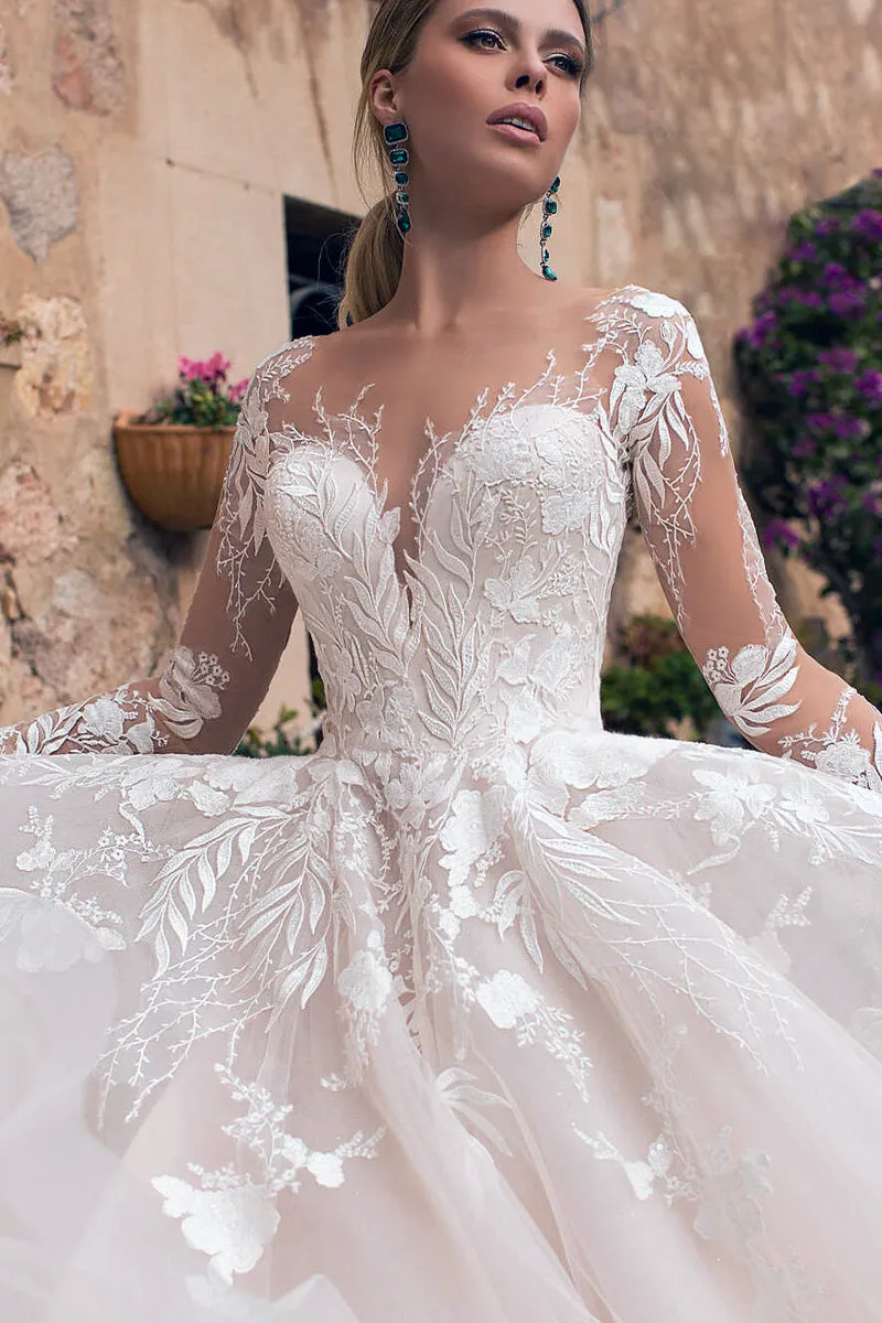 Abernathy Illusion Lace A-line Tulle Wedding Dress