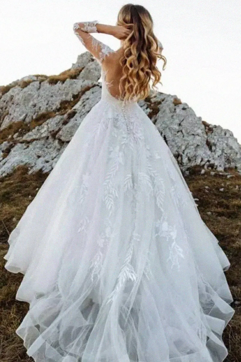 Abernathy Illusion Lace A-line Tulle Wedding Dress