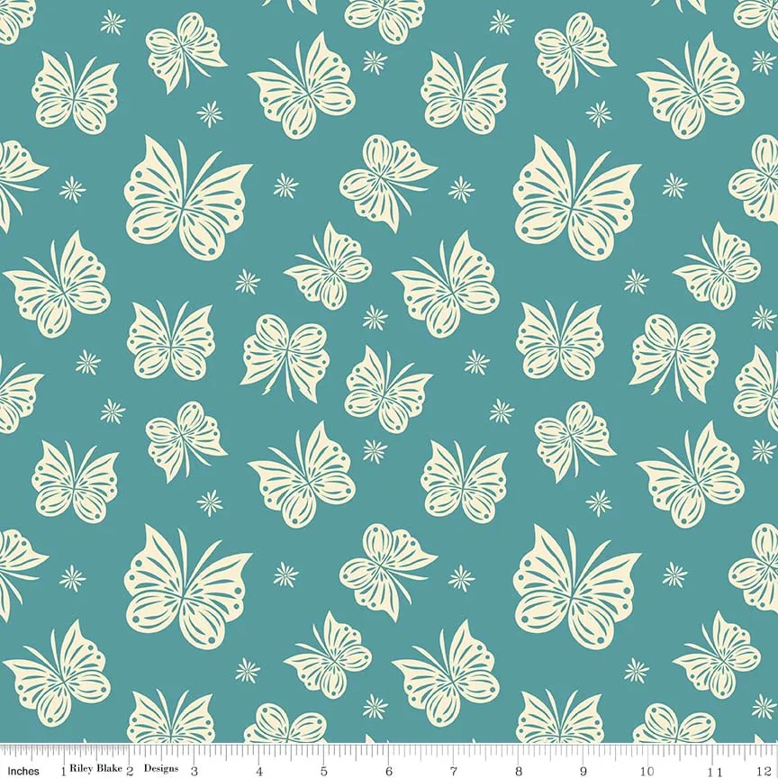 Acorn Valley Flutter Teal Cotton Lycra Knit Fabric by Riley Blake