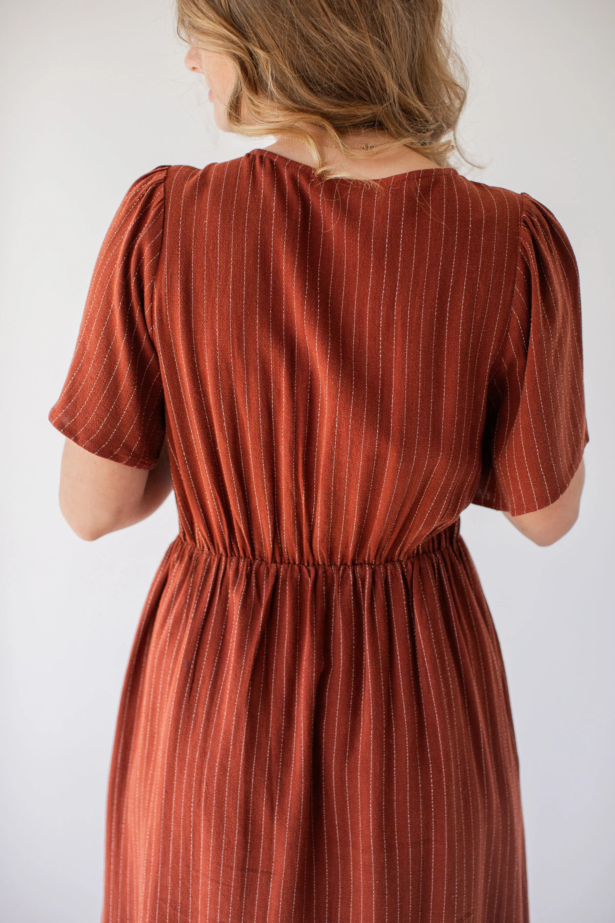 'Addy' Button Front Striped Linen Blend Dress