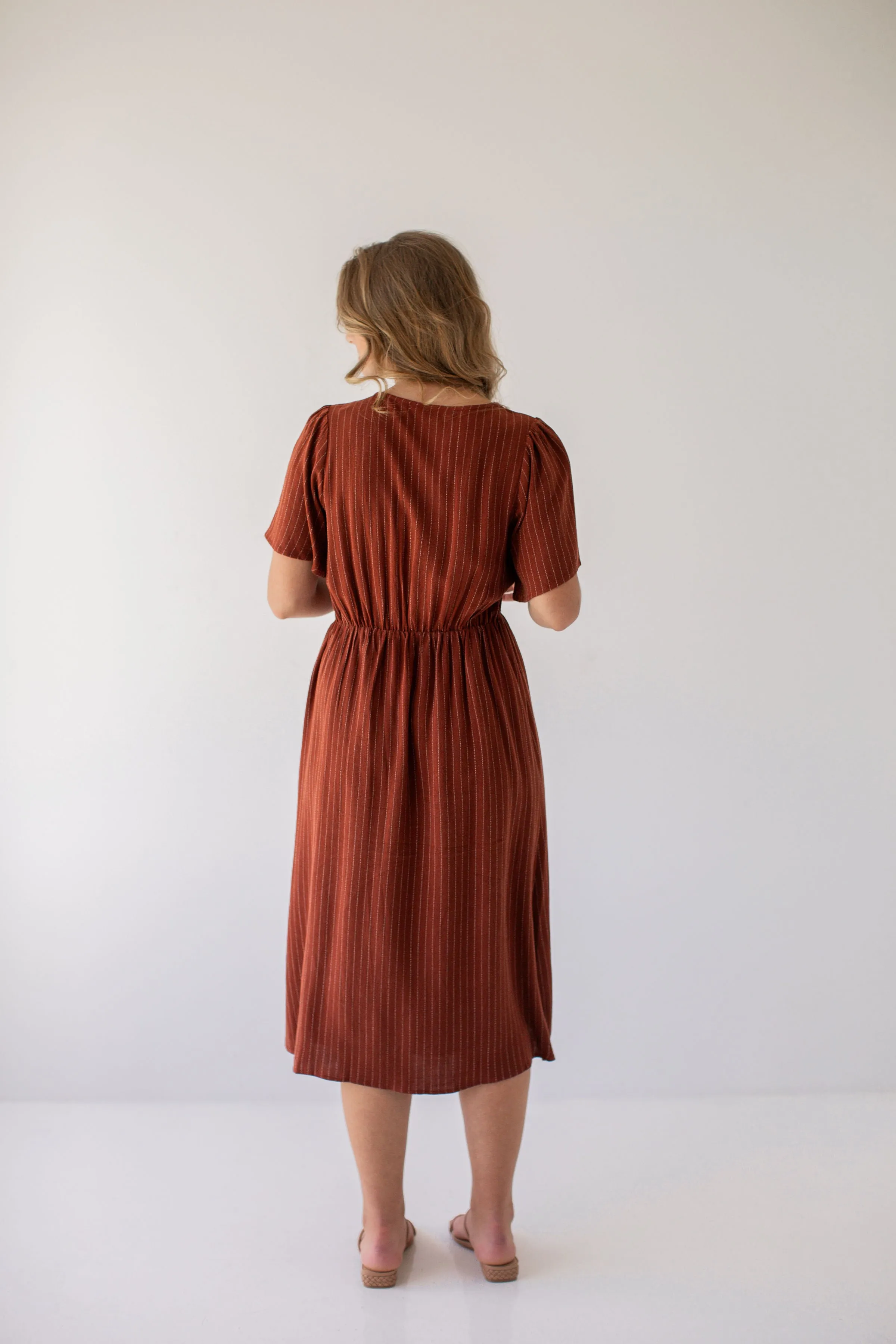 'Addy' Button Front Striped Linen Blend Dress