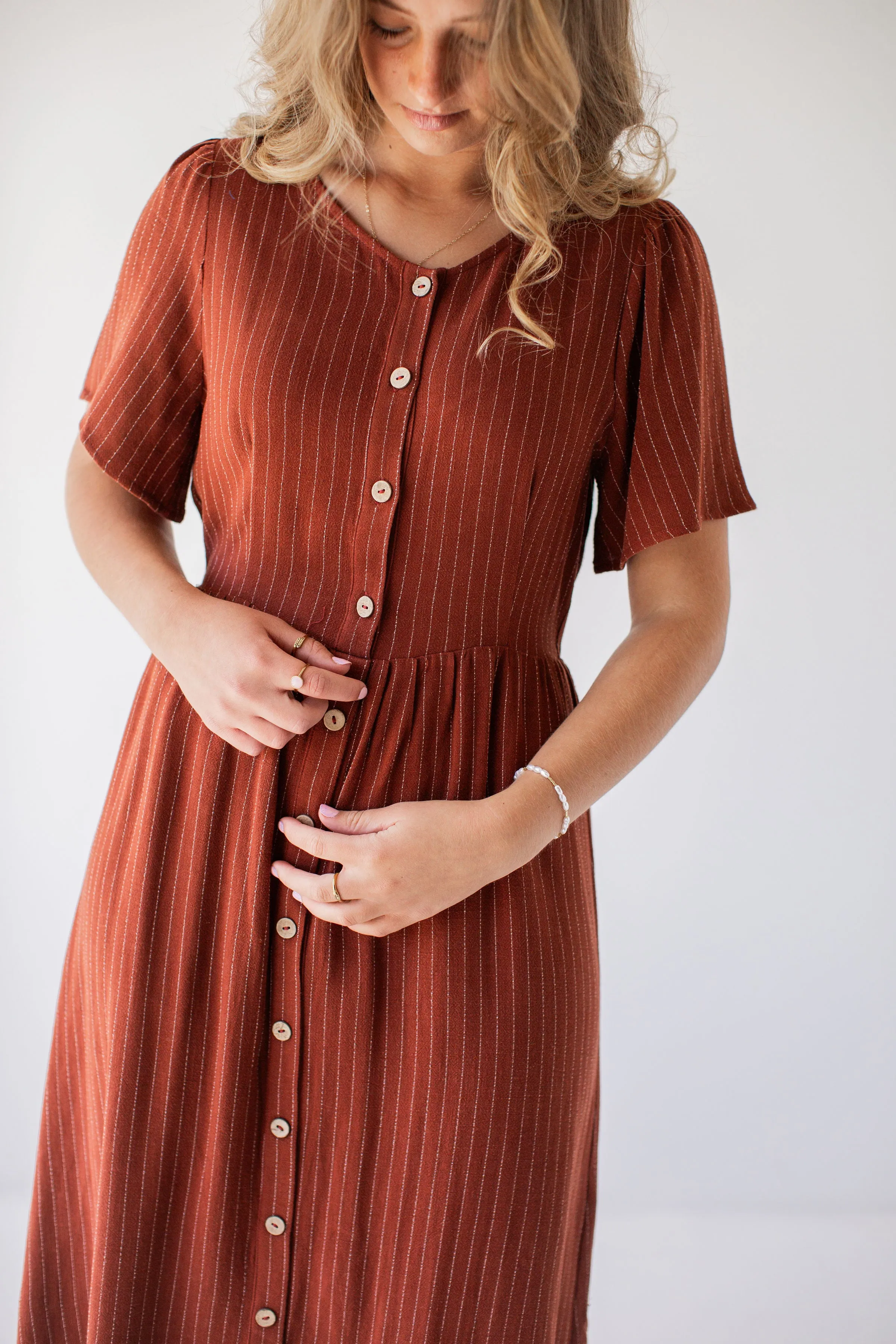 'Addy' Button Front Striped Linen Blend Dress