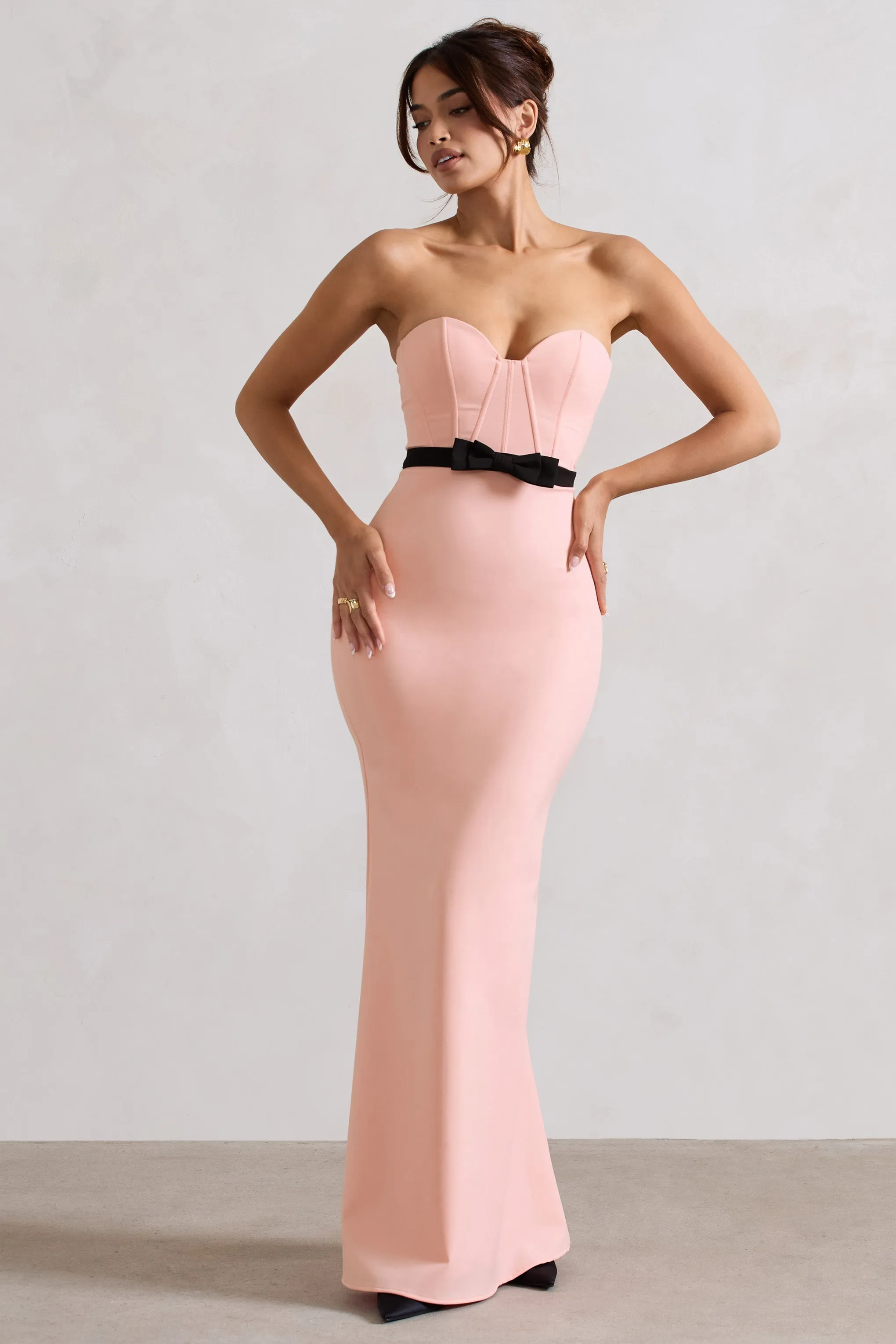 Albi | Pink Structured Strapless Corset Maxi Dress With Bow