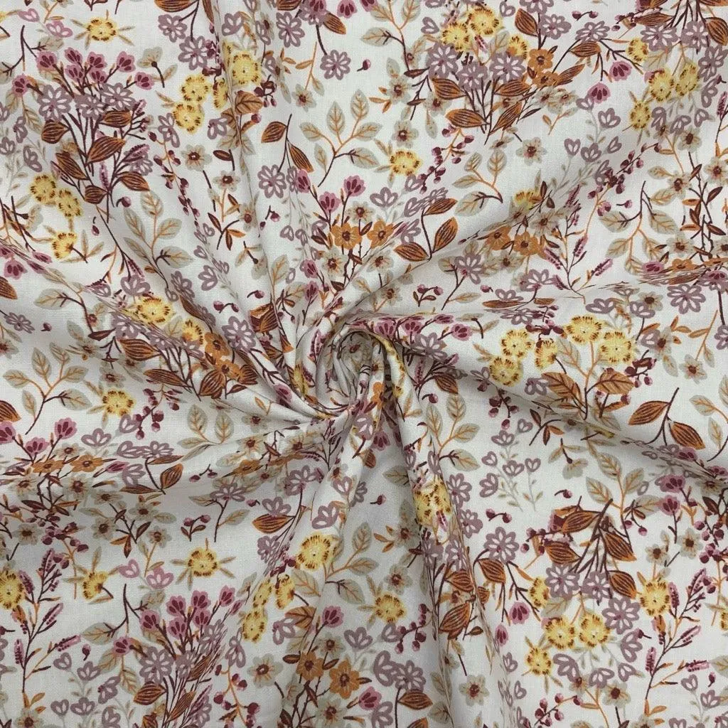 All Over Delicate Floral and Leaves Cotton Poplin Fabric