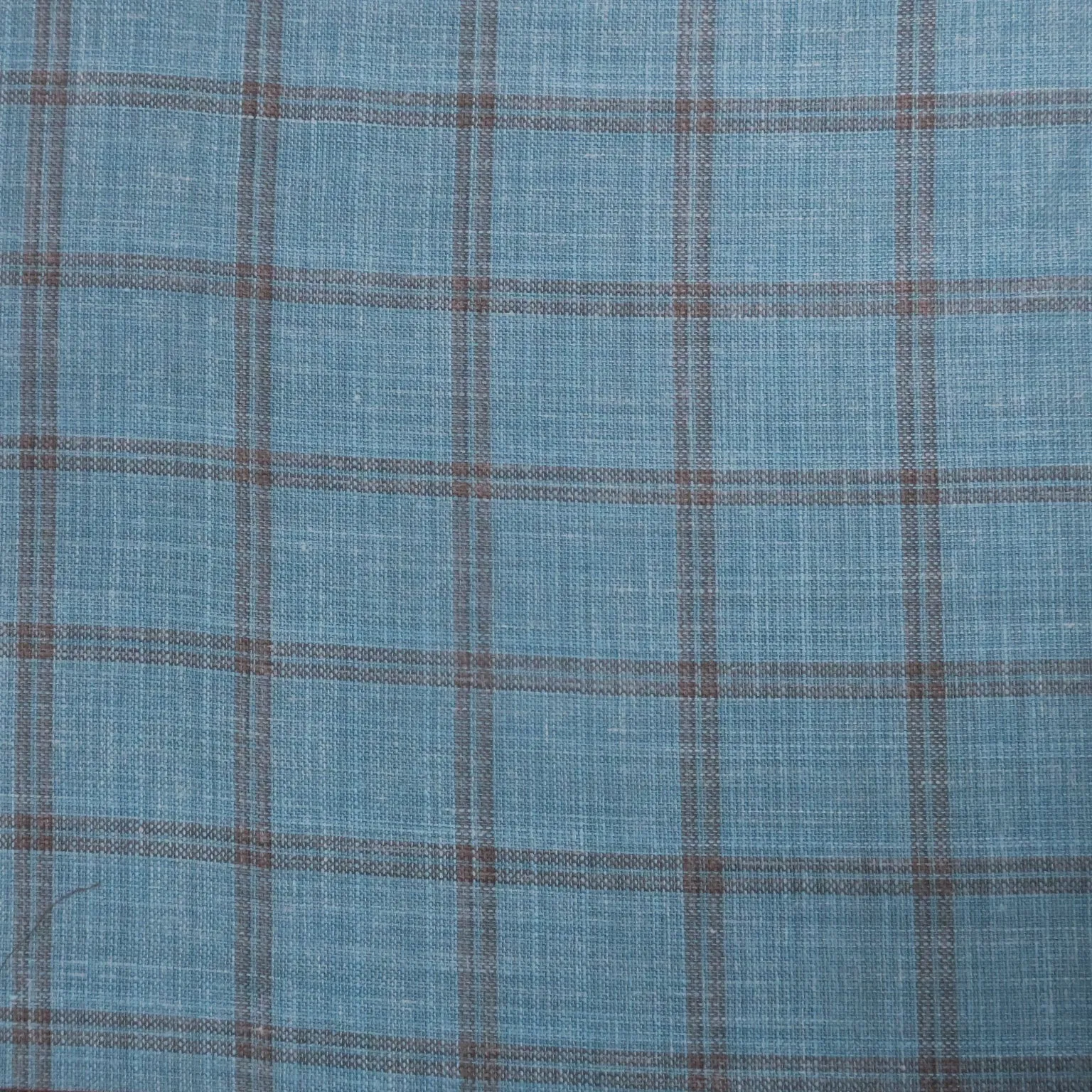 Almost Aqua with Brown Windowpane Summertime Wool Silk and Linen Loro Piana Fabric