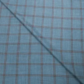 Almost Aqua with Brown Windowpane Summertime Wool Silk and Linen Loro Piana Fabric