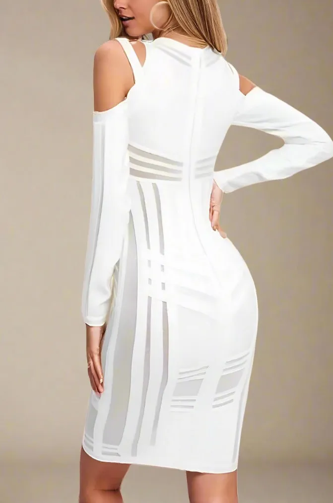 Amelia Long Sleeve Bandage Dress - Pearl White