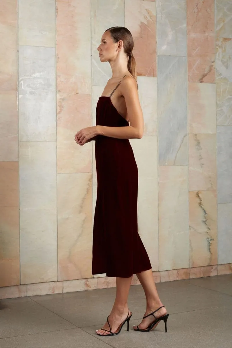 AMYA BURGUNDY MIDI DRESS