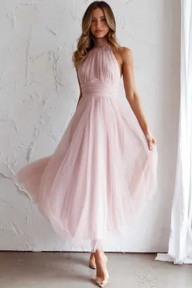 Andria Halterneck Tulle Midi Dress Blush